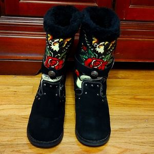 Ed Hardy suede rose and eagle boots size 10